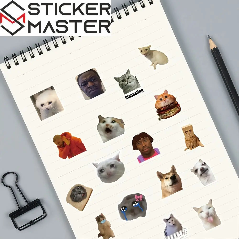 Sticker Master 50'li Komik Meme Sticker Seti – Karikatür Köpek, Kedi, Üzgün Hamster Çıkartmaları | Laptop, Defter, Su Şişesi | Yaratıcı DIY PVC Sticker Koleksiyonu, Mat Kaplama, Hediye - Sticker Master