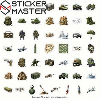50 Adet Askeri Sticker Seti Zeytin Yeşili & Siyah | Sticker Master - Sticker Master