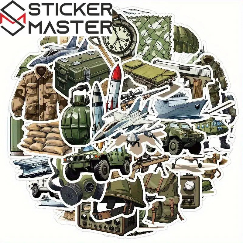 50 Adet Askeri Sticker Seti Zeytin Yeşili & Siyah | Sticker Master - Sticker Master