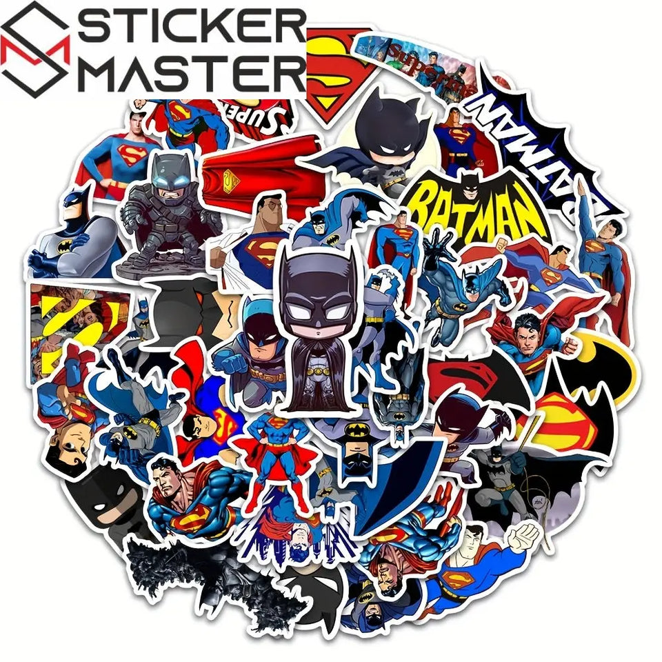 Batman Superman Sticker Seti 45'li - Laptop Araba Telefon - Sticker Master