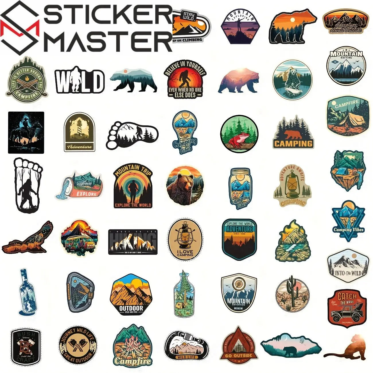 Sticker Master Doğa Macerası Sticker Seti (50 Adet) | Su Geçirmez Kamp & Outdoor Çıkartmaları - Sticker Master