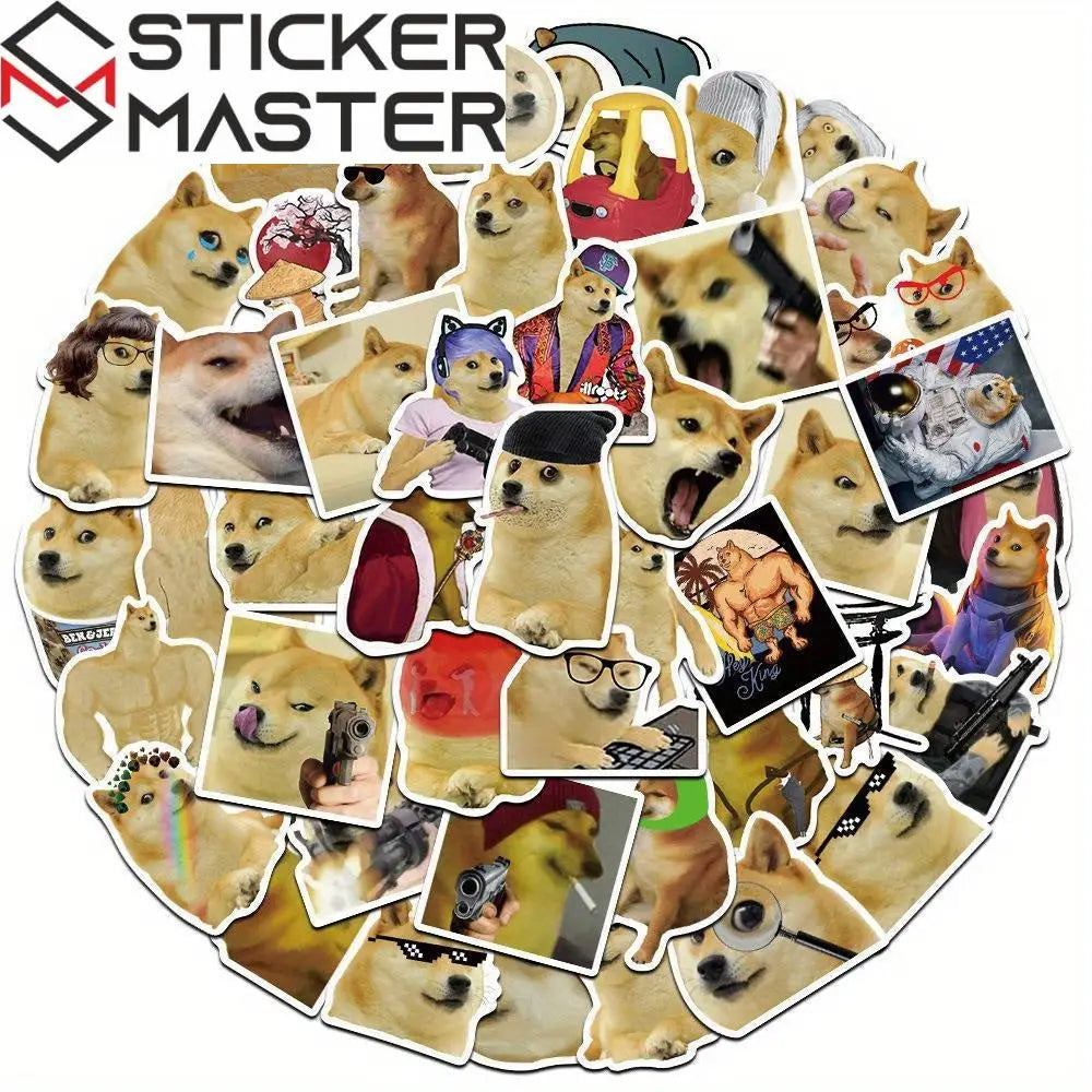 Sticker Master 50'li Köpek Meme Sticker Seti – Suya Dayanıklı Vinyl PVC Karikatür Çıkartmalar | Laptop, Su Şişesi, Kaykay, Telefon, Bavul | Düzensiz Şekiller, Gençler & Yetişkinler - Sticker Master