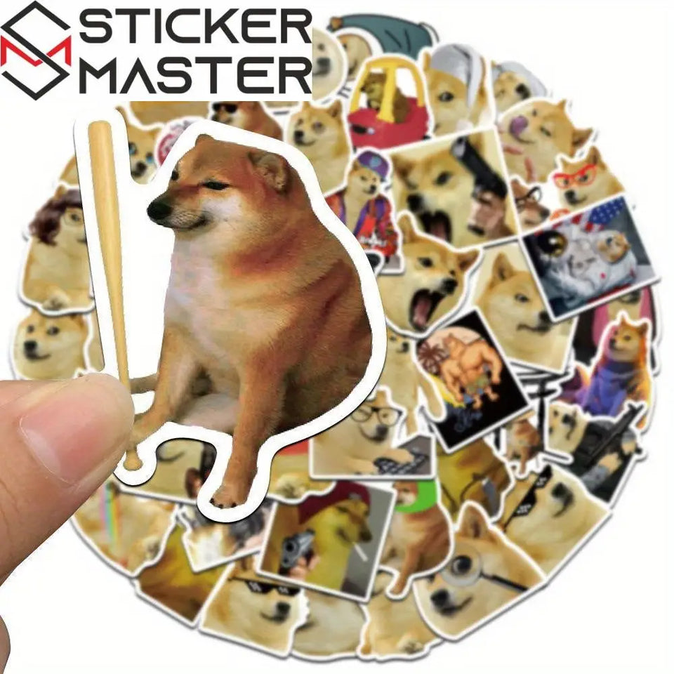 Sticker Master 50'li Köpek Meme Sticker Seti – Suya Dayanıklı Vinyl PVC Karikatür Çıkartmalar | Laptop, Su Şişesi, Kaykay, Telefon, Bavul | Düzensiz Şekiller, Gençler & Yetişkinler - Sticker Master