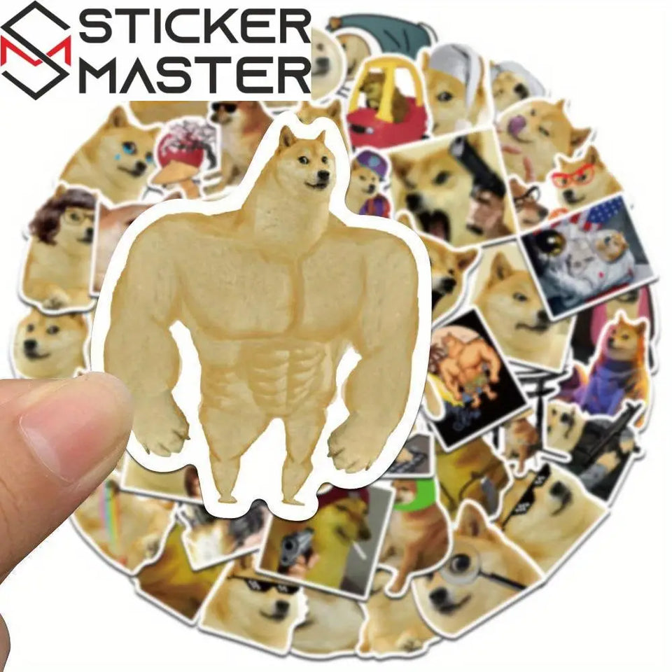 Sticker Master 50'li Köpek Meme Sticker Seti – Suya Dayanıklı Vinyl PVC Karikatür Çıkartmalar | Laptop, Su Şişesi, Kaykay, Telefon, Bavul | Düzensiz Şekiller, Gençler & Yetişkinler - Sticker Master