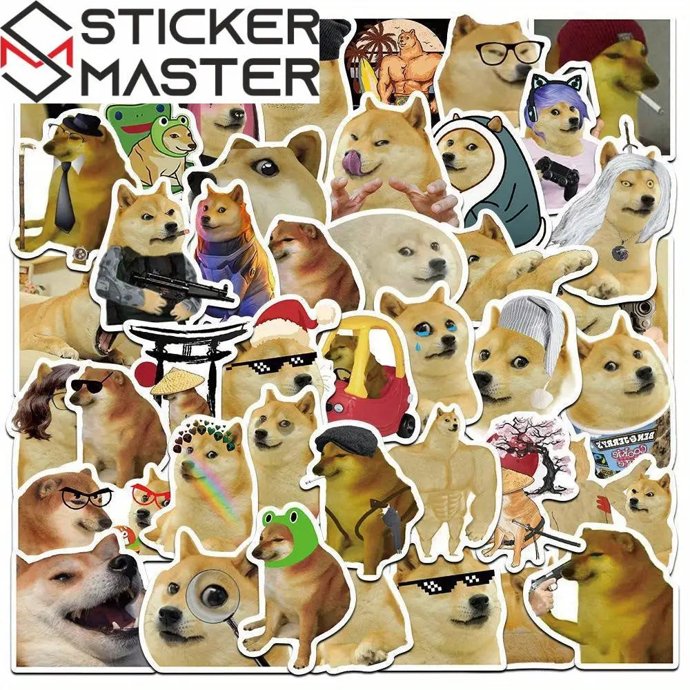 Sticker Master 50'li Köpek Meme Sticker Seti – Suya Dayanıklı Vinyl PVC Karikatür Çıkartmalar | Laptop, Su Şişesi, Kaykay, Telefon, Bavul | Düzensiz Şekiller, Gençler & Yetişkinler - Sticker Master