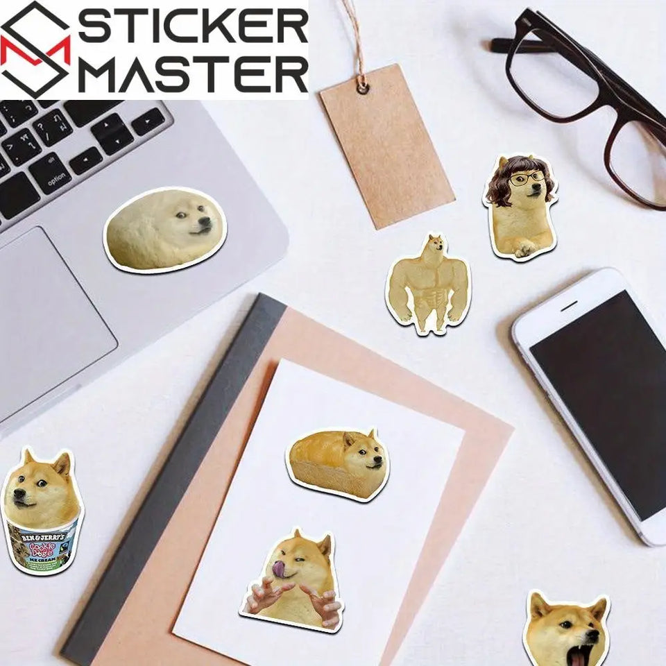 Sticker Master 50'li Köpek Meme Sticker Seti – Suya Dayanıklı Vinyl PVC Karikatür Çıkartmalar | Laptop, Su Şişesi, Kaykay, Telefon, Bavul | Düzensiz Şekiller, Gençler & Yetişkinler - Sticker Master