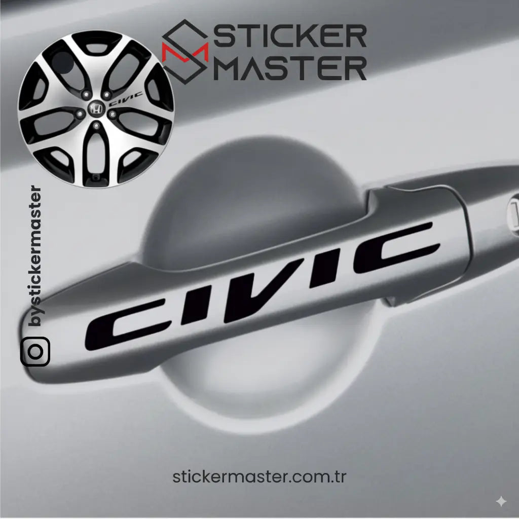 Sticker Master Honda Civic Kapı Kolu Jant Sticker Oto Araç Çıkartma Etiket 8 Adet Sticker Master