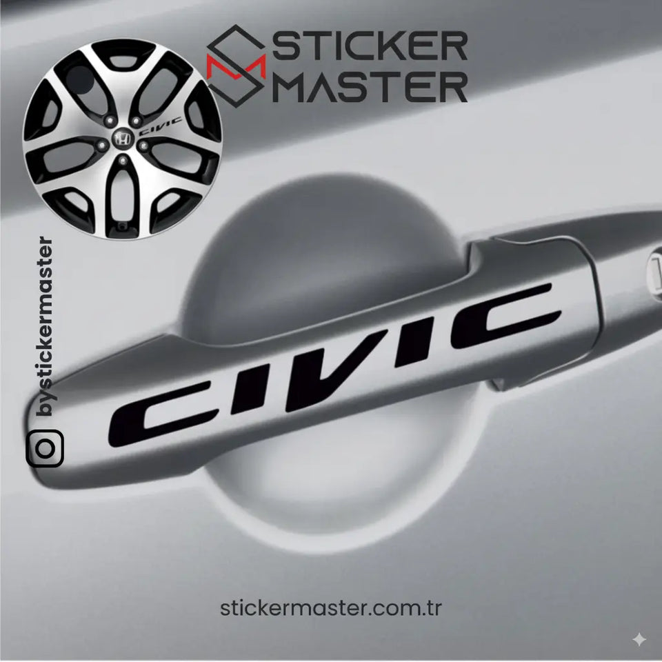 Sticker Master Honda Civic Kapı Kolu Jant Sticker Oto Araç Çıkartma Etiket 8 Adet Sticker Master