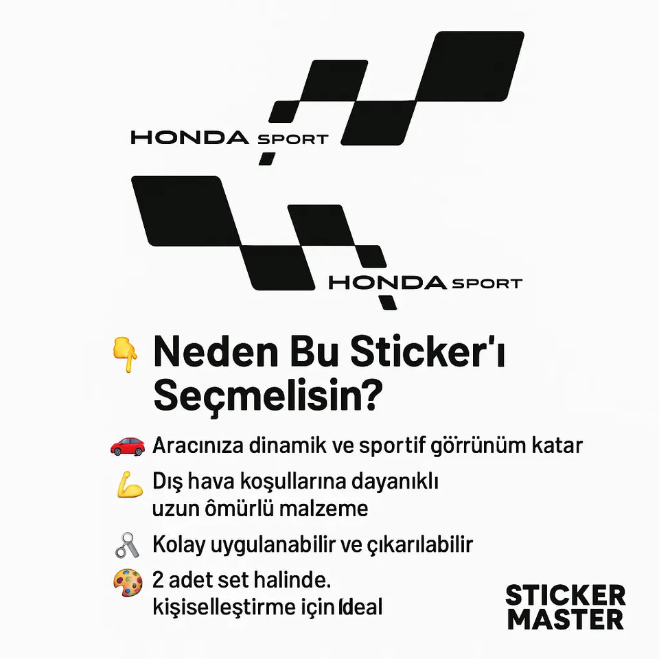 Honda Sport Sticker Oto Araç Çıkartma Etiket 2 Adet 45 Cm - Sticker Master Sticker Master