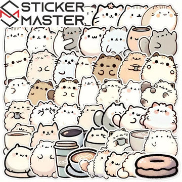 Sticker Master 50’li Kawaii Kedi & Kahve Sticker Seti Planlayıcılar, Laptoplar, Su Şişeleri ve DIY Defterler İçin Sevimli Çıkartmalar - Sticker Master