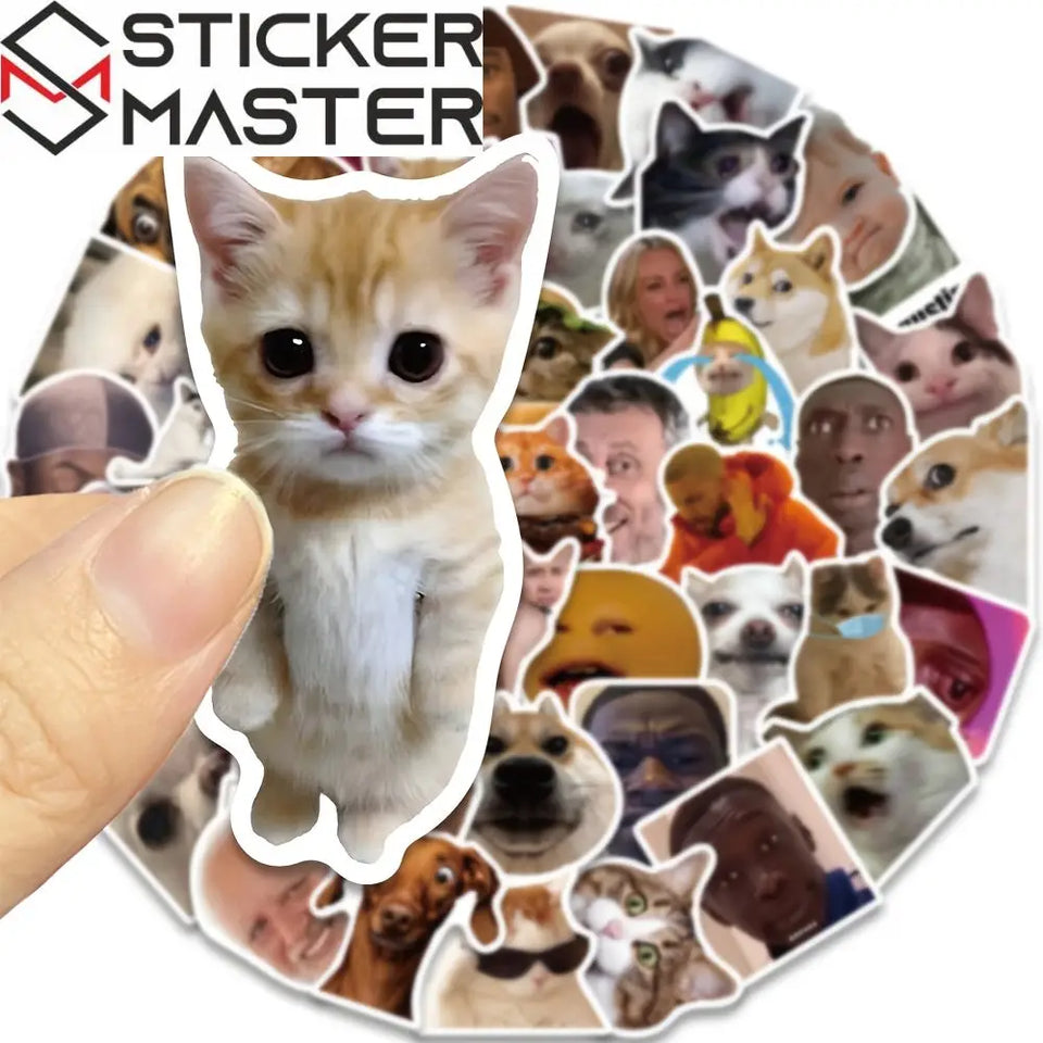 Sticker Master 50'li Komik Meme Sticker Seti – Karikatür Köpek, Kedi, Üzgün Hamster Çıkartmaları | Laptop, Defter, Su Şişesi | Yaratıcı DIY PVC Sticker Koleksiyonu, Mat Kaplama, Hediye - Sticker Master