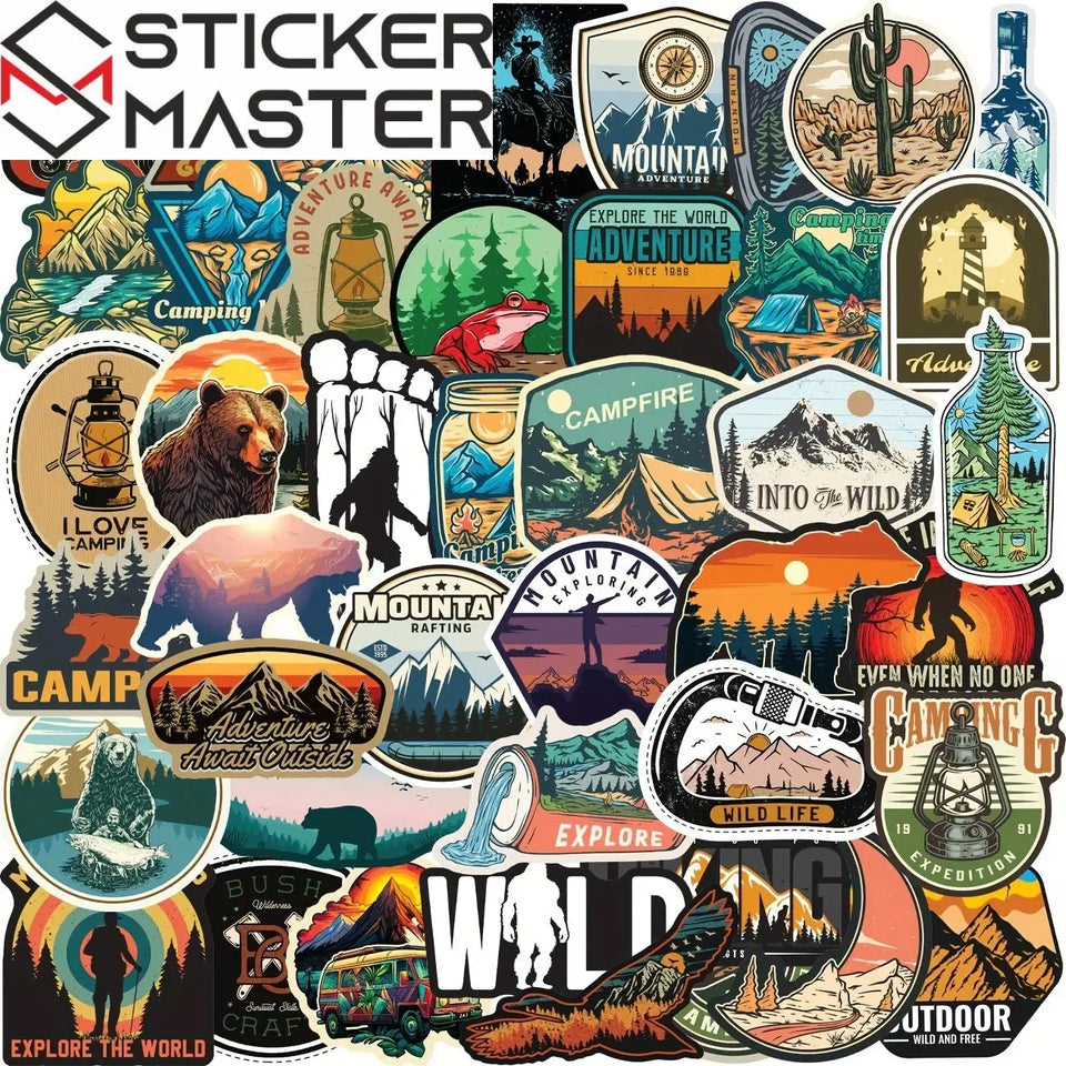 Sticker Master Adventure Su Geçirmez Vinil Çıkartmalar Su Şişeleri, Dizüstü Bilgisayarlar, Kamp Ekipmanları, Seyahat, Yürüyüş, Doğa, Açık Hava, Yetişkinler ve Gençler İçin Çıkartma Paketi - Sticker Master