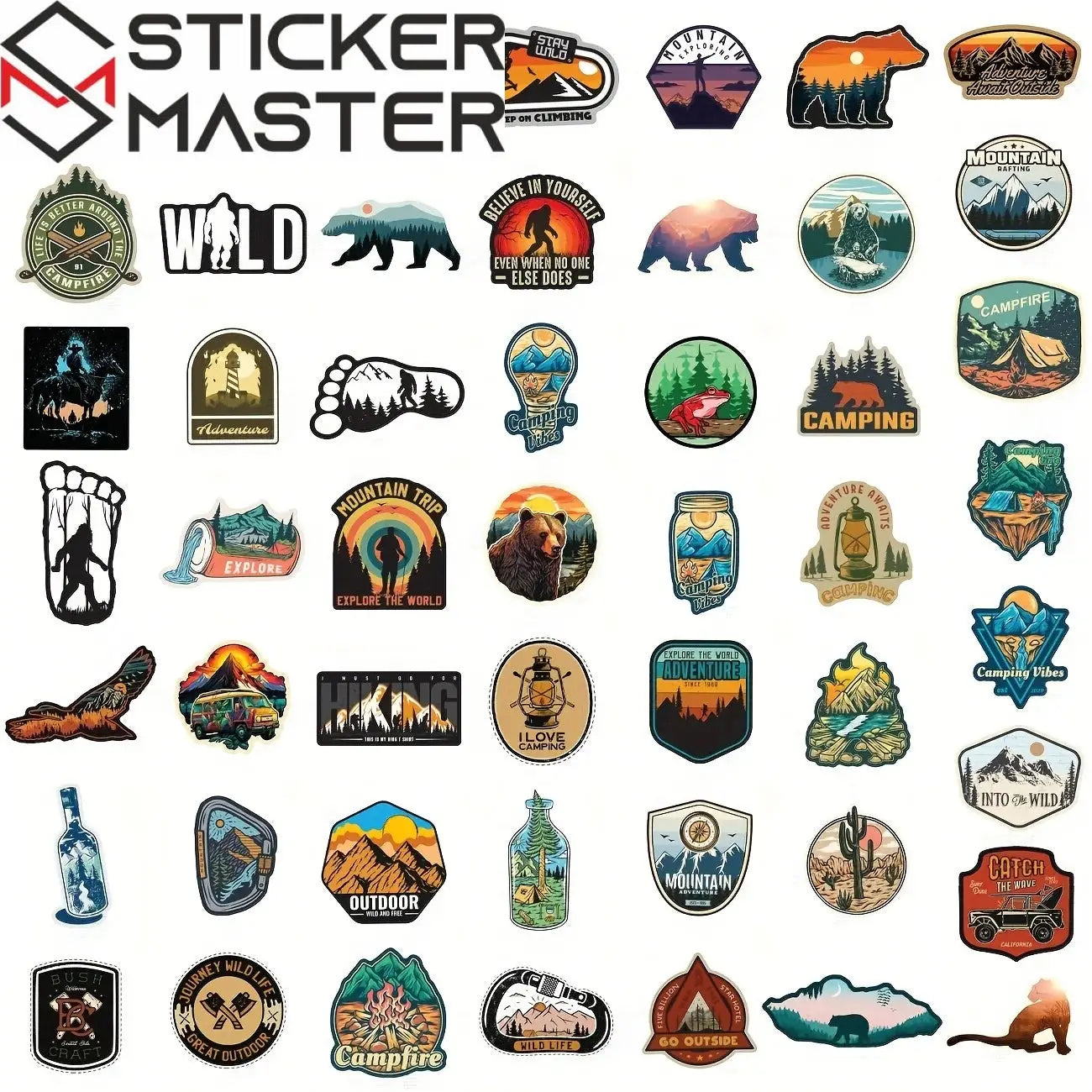 Sticker Master Adventure Su Geçirmez Vinil Çıkartmalar Su Şişeleri, Dizüstü Bilgisayarlar, Kamp Ekipmanları, Seyahat, Yürüyüş, Doğa, Açık Hava, Yetişkinler ve Gençler İçin Çıkartma Paketi - Sticker Master