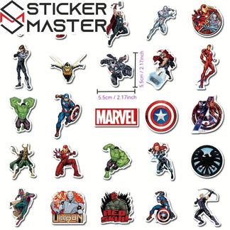 Sticker Master Marvel & Avengers Süper Kahraman Sticker Seti (50 Adet) | Su Geçirmez Çıkartmalar - Sticker Master