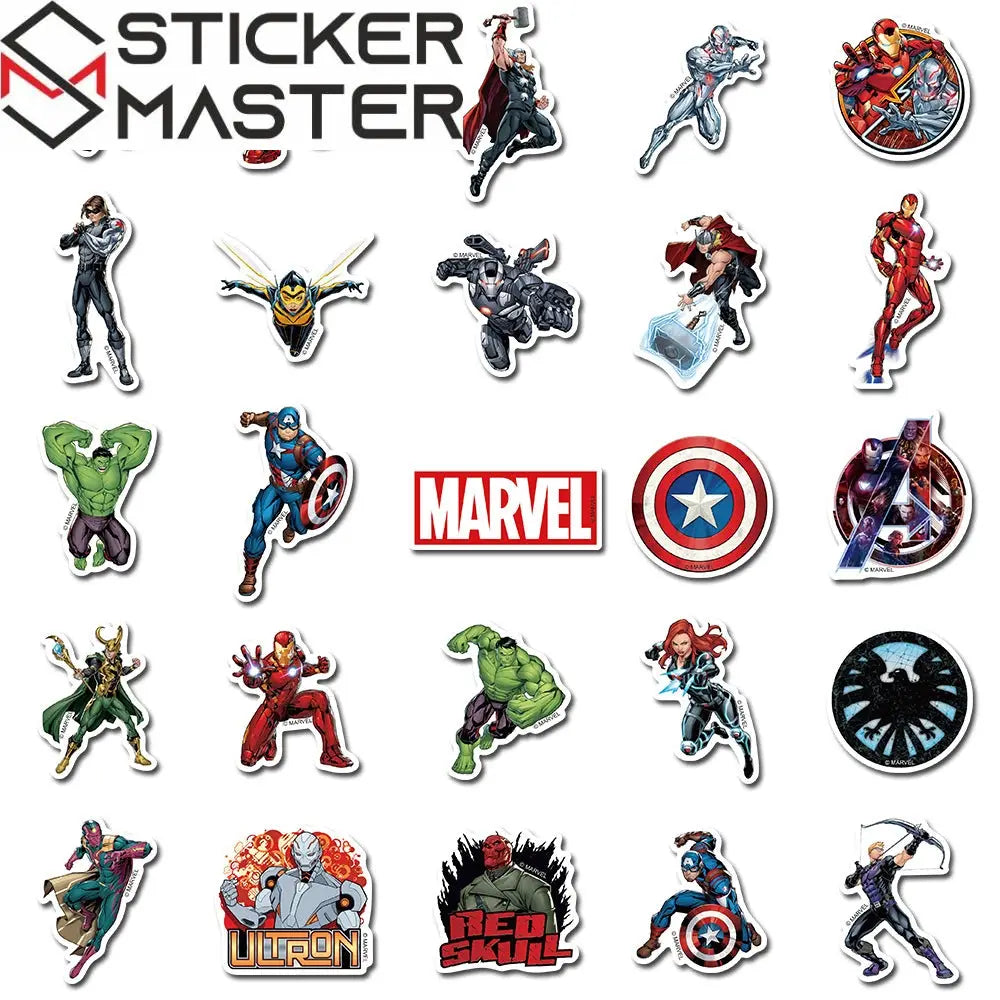 Sticker Master Marvel & Avengers Süper Kahraman Sticker Seti (50 Adet) | Su Geçirmez Çıkartmalar - Sticker Master