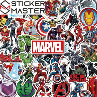 Sticker Master Marvel & Avengers Süper Kahraman Sticker Seti (50 Adet) | Su Geçirmez Çıkartmalar - Sticker Master