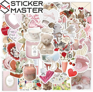 Sticker Master Vintage Pembe Estetik Kolaj Çıkartma Seti - 60 Parça, Su Geçirmez | Sevgililer Günü Temalı - Sticker Master