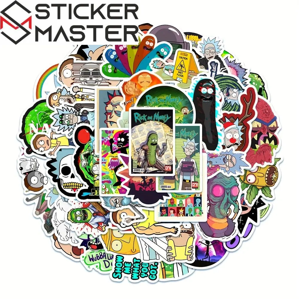 Sticker Master Rick and Morty Boyutlararası Sticker Seti (50 Adet) | Su Geçirmez Çizgi Dizi Çıkartmaları - Sticker Master
