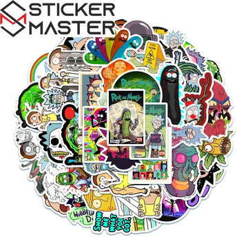Sticker Master Rick and Morty Boyutlararası Sticker Seti (50 Adet) | Su Geçirmez Çizgi Dizi Çıkartmaları - Sticker Master
