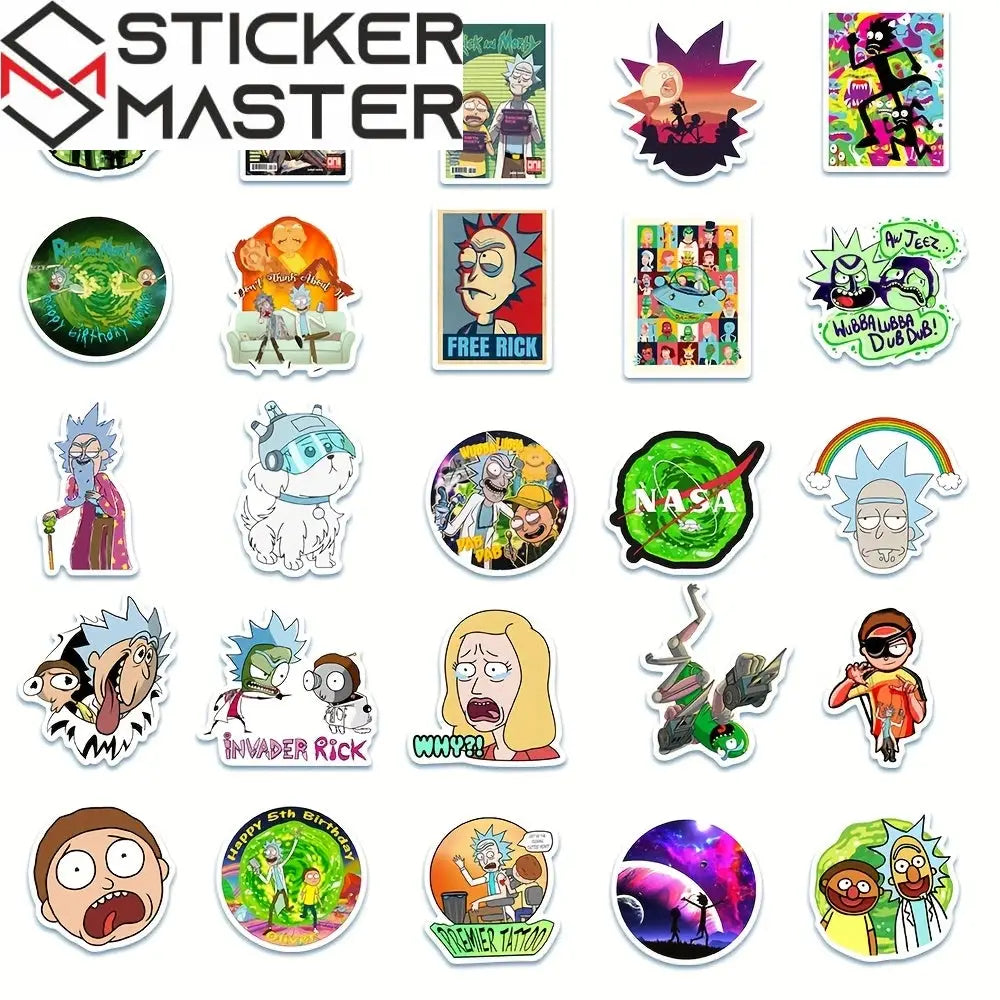 Sticker Master Rick and Morty Boyutlararası Sticker Seti (50 Adet) | Su Geçirmez Çizgi Dizi Çıkartmaları - Sticker Master