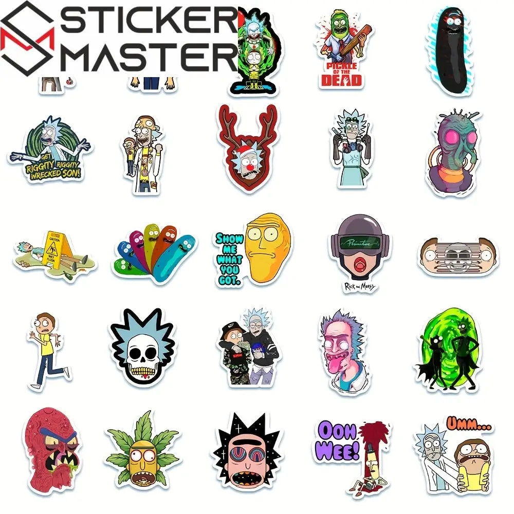 Sticker Master Rick and Morty Boyutlararası Sticker Seti (50 Adet) | Su Geçirmez Çizgi Dizi Çıkartmaları - Sticker Master