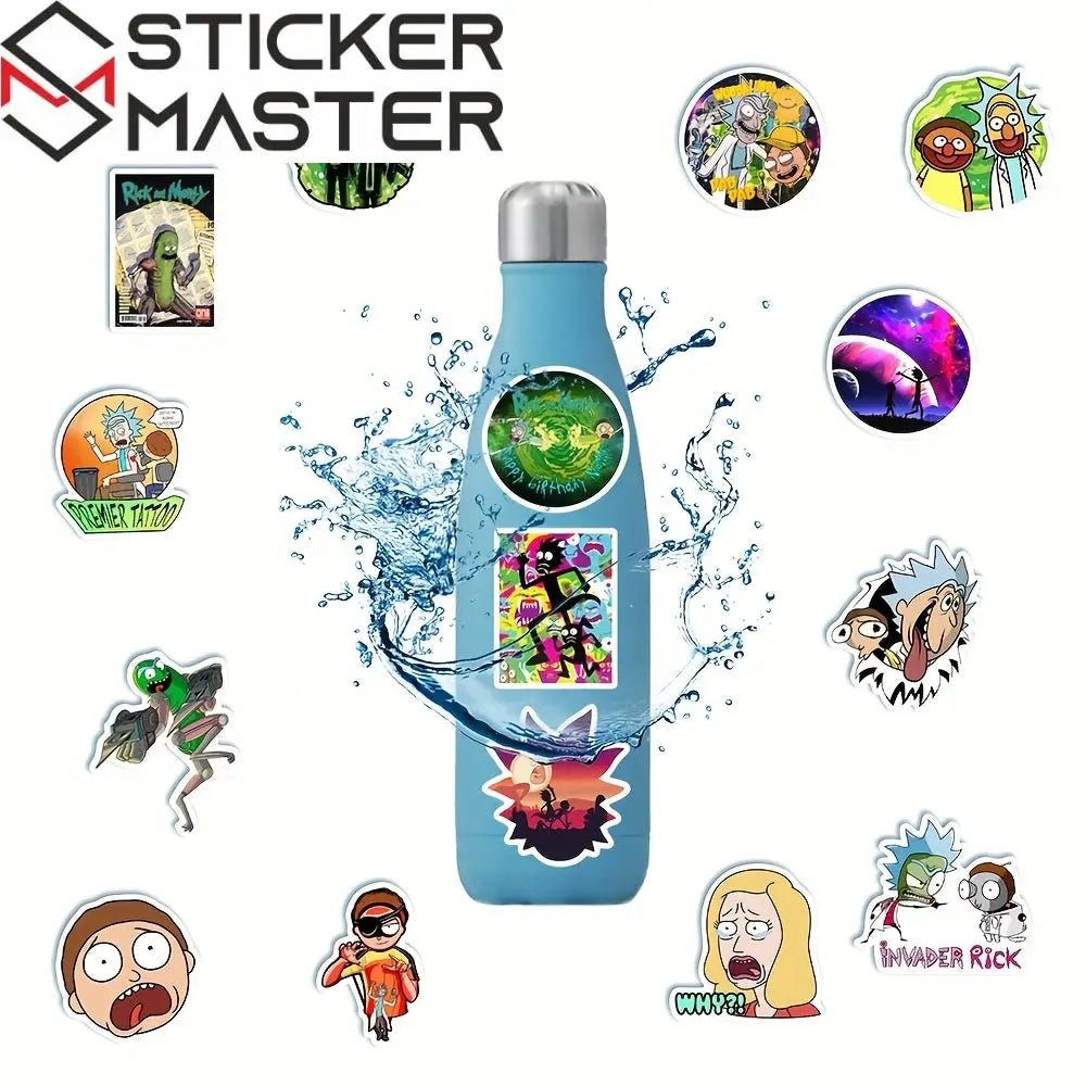 Sticker Master Rick and Morty Boyutlararası Sticker Seti (50 Adet) | Su Geçirmez Çizgi Dizi Çıkartmaları - Sticker Master