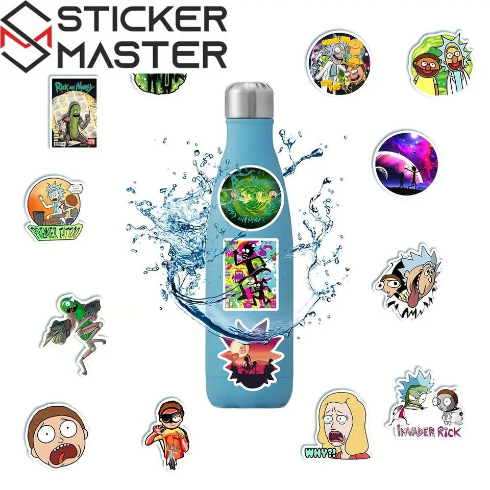 Sticker Master Rick and Morty Boyutlararası Sticker Seti (50 Adet) | Su Geçirmez Çizgi Dizi Çıkartmaları - Sticker Master