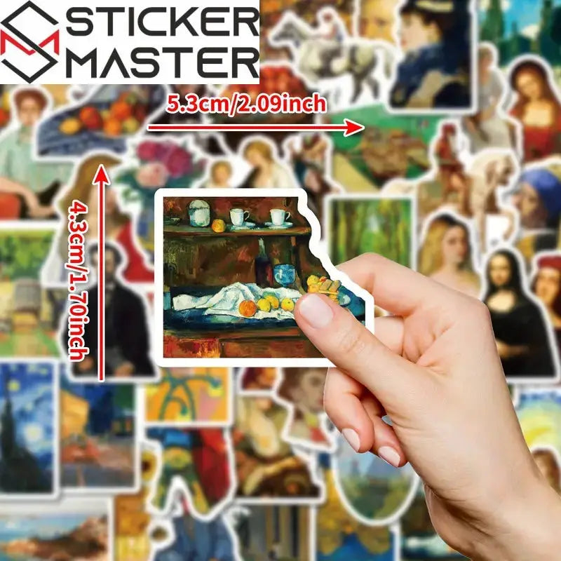 Sticker Master 50’li Ünlü Resimler Sanat Serisi Sticker Seti Laptop, Kaykay, Kask ve Daha Fazlası İçin Sanat Dolu Kağıt Çıkartmalar - Sticker Master
