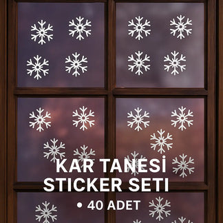 Sticker Master 40 Adet Beyaz Kar Tanesi Cam Kış Sticker - Yılbaşı Sticker- Yılbaşı Dekoru Etiket Çıkartma Sticker Master