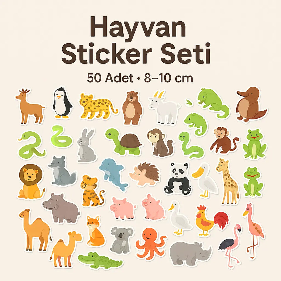 Sticker Master 50 Parça Sevimli Hayvanlar Etiket Çıkartma Pc Laptop Araba Oto Motor 8-10 cm Sticker Master