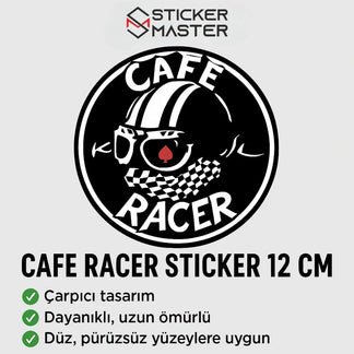 Sticker Master Cafe Racer Model 2 Sticker Motor, Kask, Laptop, Araba, Oto Araç İçin Dayanıklı Etiket Decal 12 Cm Sticker Master