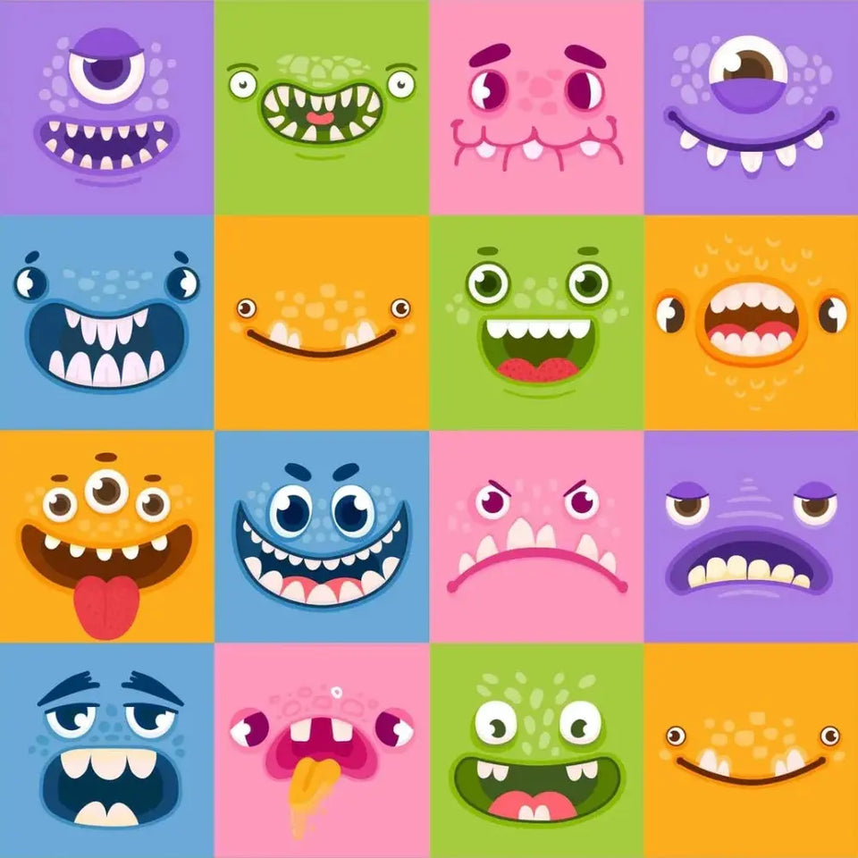 Sticker Master – Sevimli Canavar Yüzleri Sticker Seti (16 Adet × 5 cm) Sticker Master