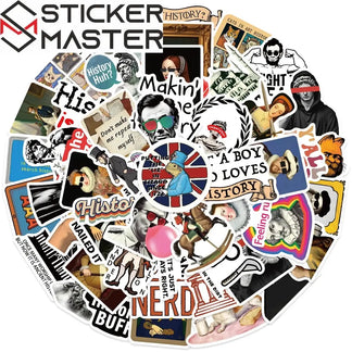 Sticker Master 50 adet Komik Karikatür Tarih Karakterleri Çıkartmalar Bagaj Dizüstü Gitar Telefon Bisiklet Su Geçirmez Graffiti Vinil Sticker Etiket - Sticker Master