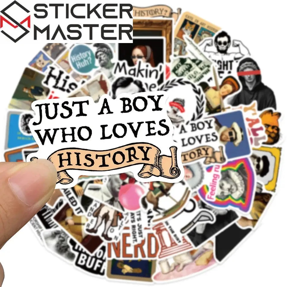 Sticker Master 50 adet Komik Karikatür Tarih Karakterleri Çıkartmalar Bagaj Dizüstü Gitar Telefon Bisiklet Su Geçirmez Graffiti Vinil Sticker Etiket - Sticker Master