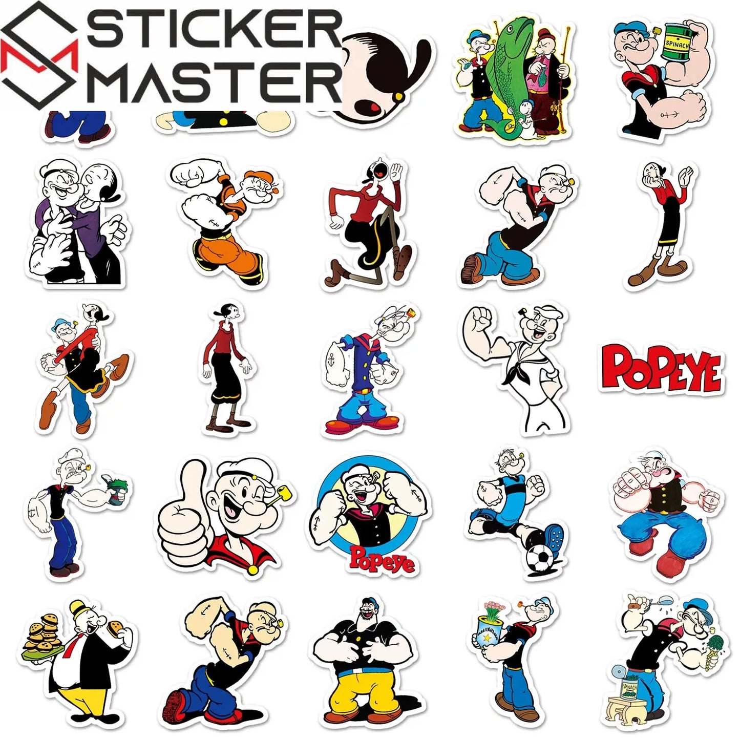 Sticker Master Temel Reis (Popeye) Nostaljik Sticker Seti (50 Adet) | Su Geçirmez Çizgi Film Çıkartmaları - Sticker Master