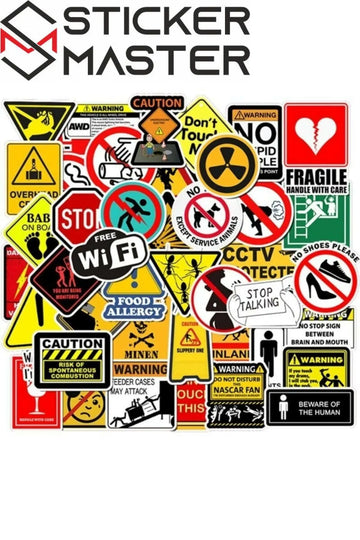50PCS Warning Stickers Danger Banning Signs Reminder Waterproof Decal Sticker to Laptop Motorcycle - Sticker Master