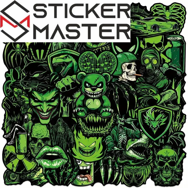 Sticker Master 50 Adet Kafatası Ayı -Canavar Graffiti Sticker Seti – Su Geçirmez Çıkartma Paketi Laptop, Telefon, Kask, Bavul ve Kaykay İçin - Sticker Master