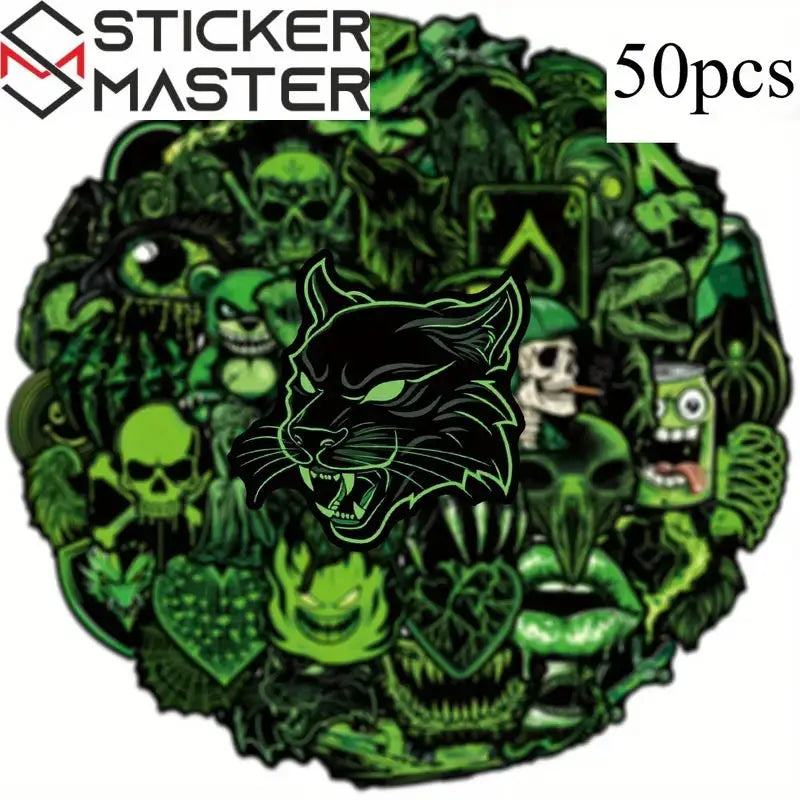 Sticker Master 50 Adet Kafatası Ayı -Canavar Graffiti Sticker Seti – Su Geçirmez Çıkartma Paketi Laptop, Telefon, Kask, Bavul ve Kaykay İçin - Sticker Master