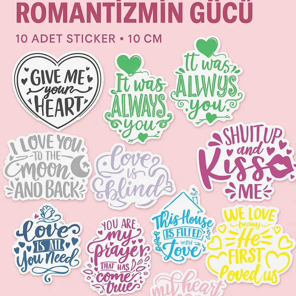 Sticker Master Aşk Temalı Sticker Seti – 10 Adet x 10 cm | Renkli Romantizmin Gücü! Sticker Master