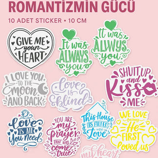Sticker Master Aşk Temalı Sticker Seti – 10 Adet x 10 cm | Renkli Romantizmin Gücü! Sticker Master